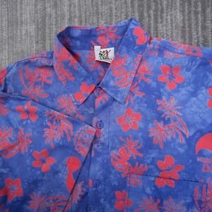 Rum Reggae Mens Blue Red Tropical Palm Tree Rotary District 5240 Cotton Shirt XL
